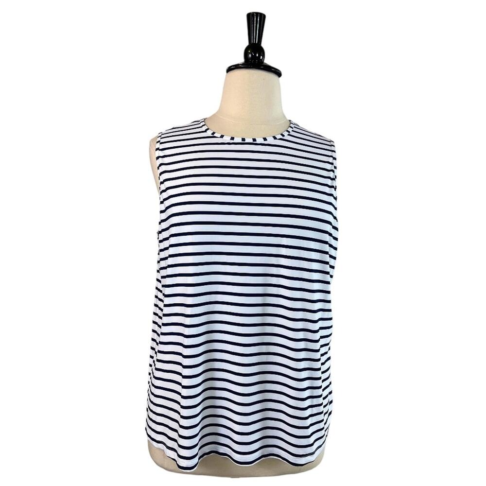 Lands’ End Top Sleeveless Crew Neck Tunic Length White Blue Stripes Women’s 2X